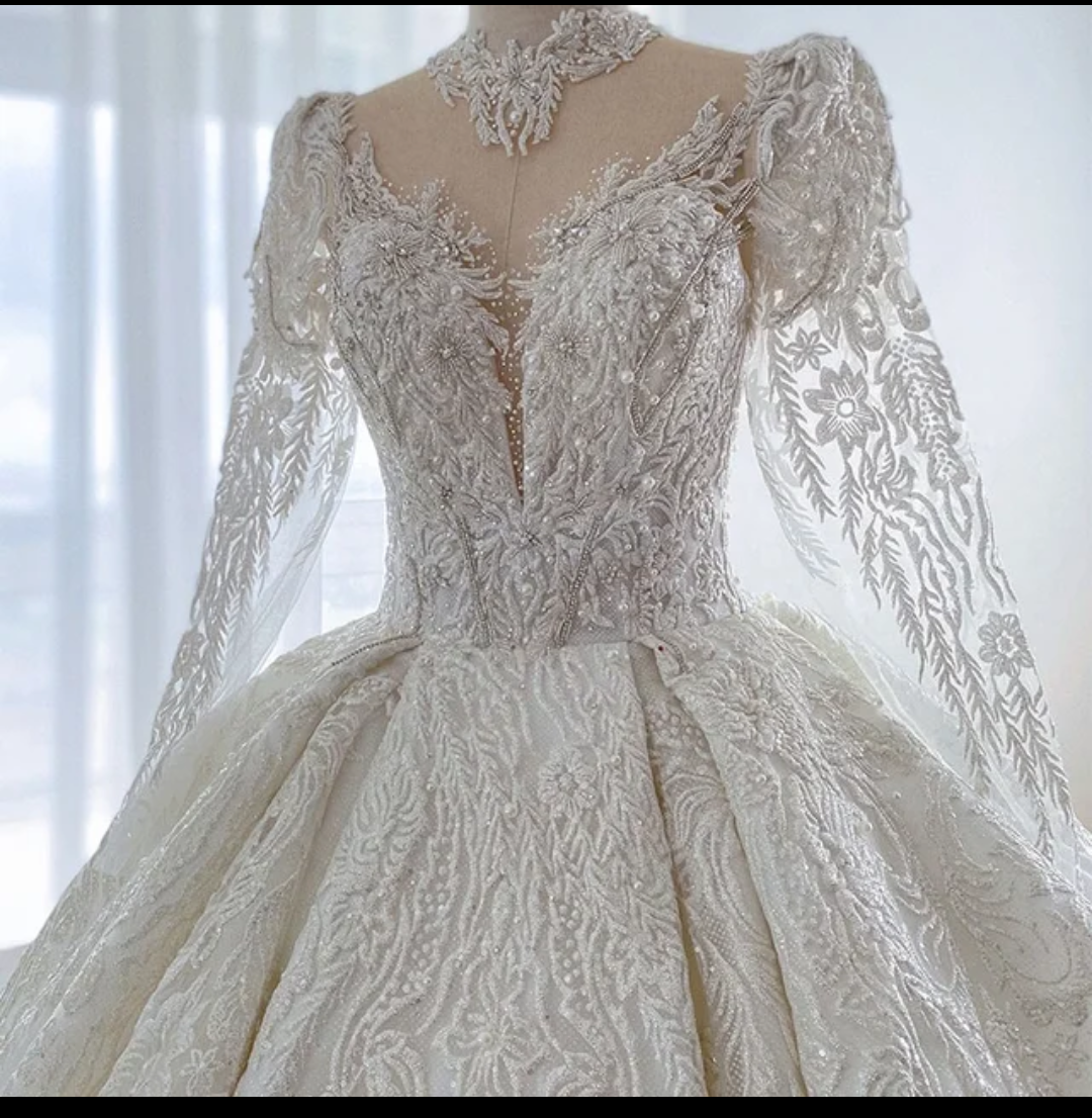 Jancember Phoenix, Custom Bridal Retro Lace Long Sleeve Heavy Handmade Ting White Ladies Wedding Dress