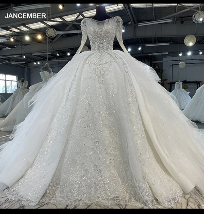 Jancember Grandeur, Women Lace Luxury White Wedding Dress Bridal Stylish Elegant Wedding Dress