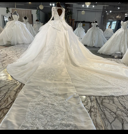 Jancember Grandeur, Women Lace Luxury White Wedding Dress Bridal Stylish Elegant Wedding Dress