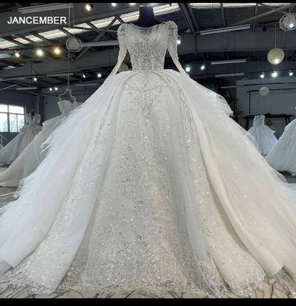 Jancember Grandeur, Women Lace Luxury White Wedding Dress Bridal Stylish Elegant Wedding Dress