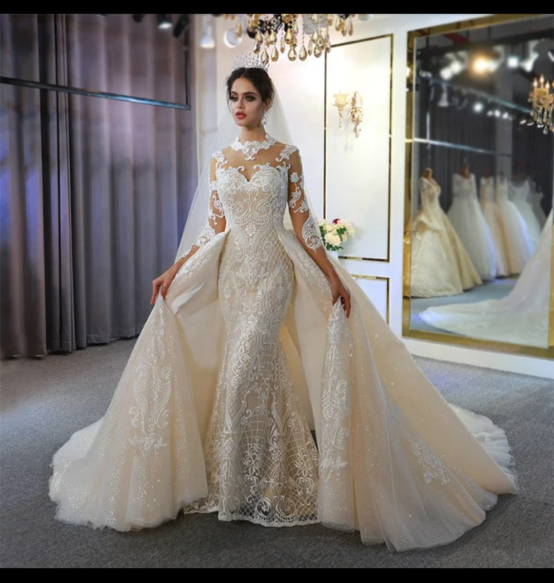 Jancember Ascension, Sweetheart Champagne Slim Fit Removable Trailing Mermaid Bridal Wedding Dress