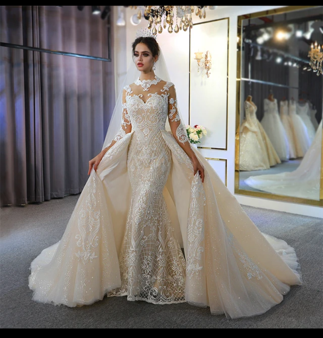 Jancember Ascension, Sweetheart Champagne Slim Fit Removable Trailing Mermaid Bridal Wedding Dress