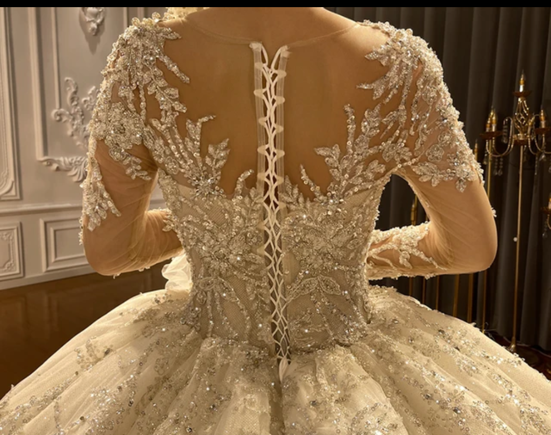 Jancember Autumn, Luxury Lace Long Sleeve Bridal Ball Gown Wedding Dress For Women