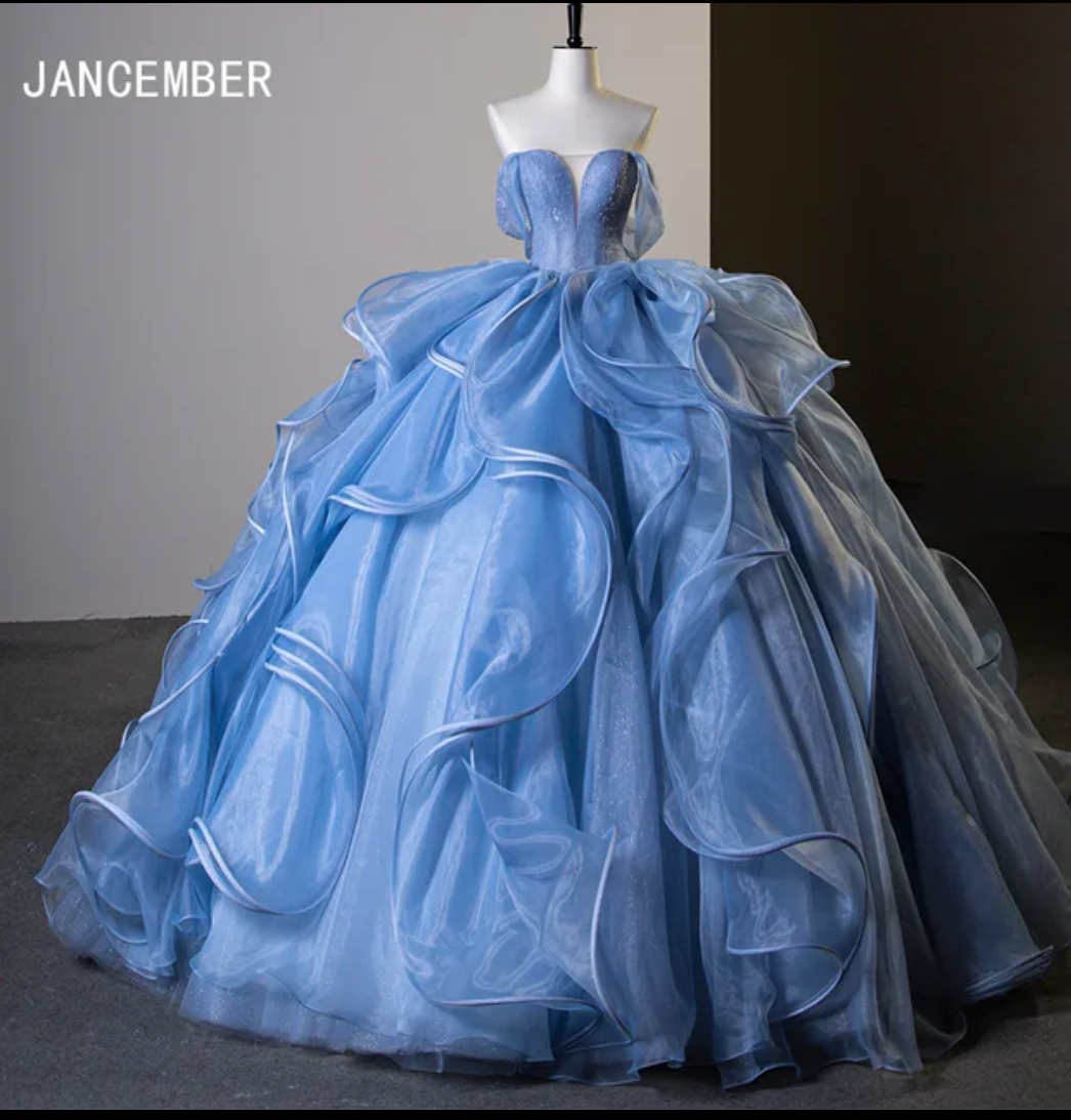 Jancember Luna, Romantic Off The Shoulder Ball Gown Organza Dress Ruffles Beading Quinceanera Dress Pleats