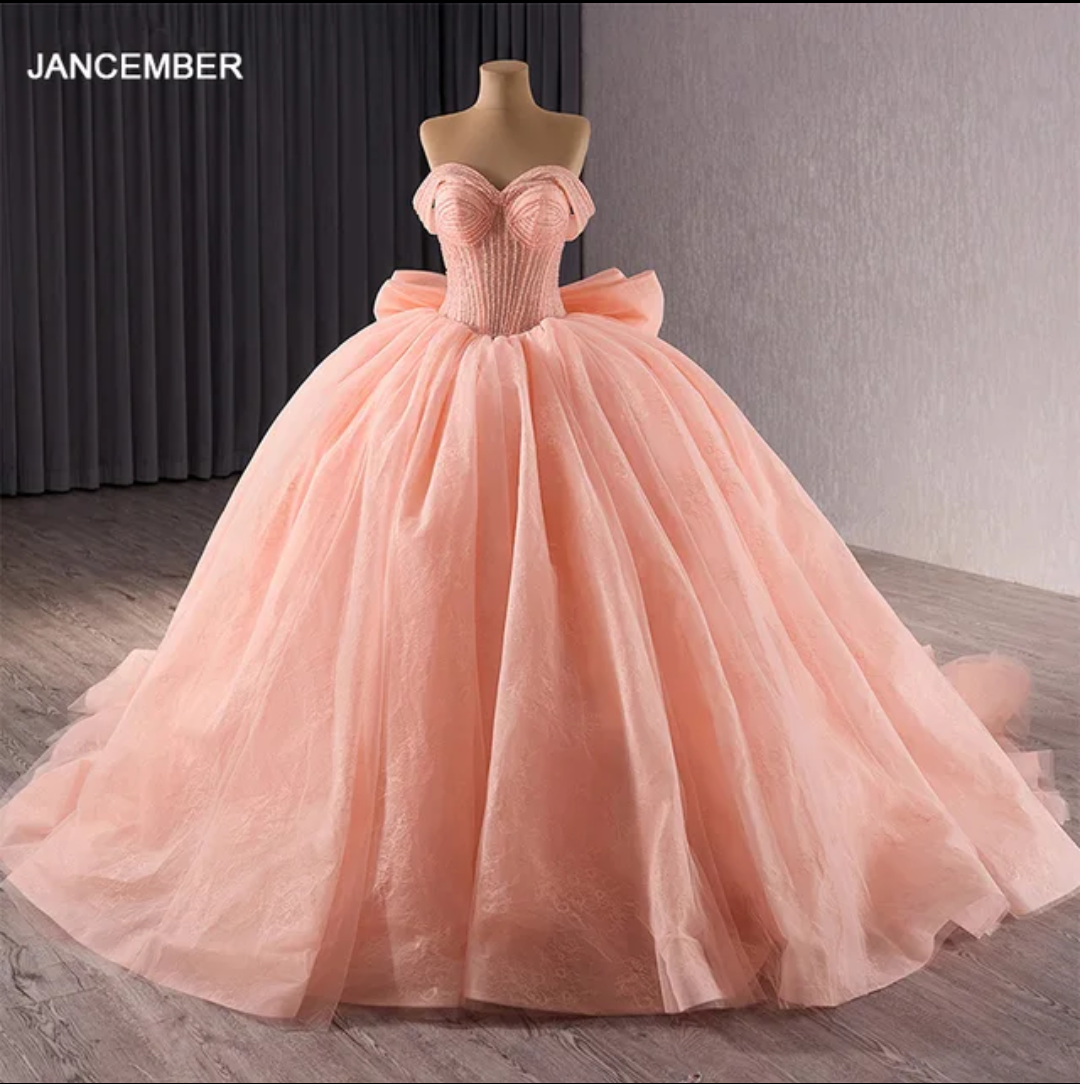 Jancember Blossom, Princess Pink Quinceanera Dresses Lace Applique Quinceanera Off Shoulder Sweet 16 Prom Gowns Pageant