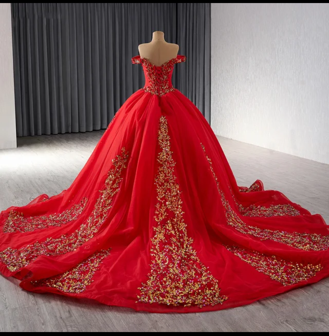 Jancember Rose, Princess Red Ball Gown Quinceanera Dresses Sequins Appliques Beads Sweet 16 Dress