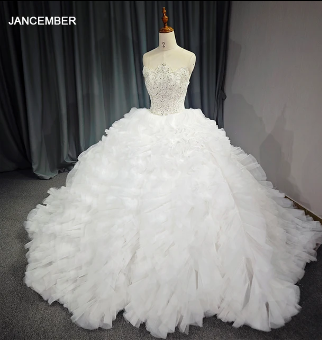 Jancember Prima, Sweetheart Bride Dress Pearls Tiered Tulle Wedding Ball Gowns