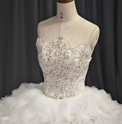 Jancember Prima, Sweetheart Bride Dress Pearls Tiered Tulle Wedding Ball Gowns