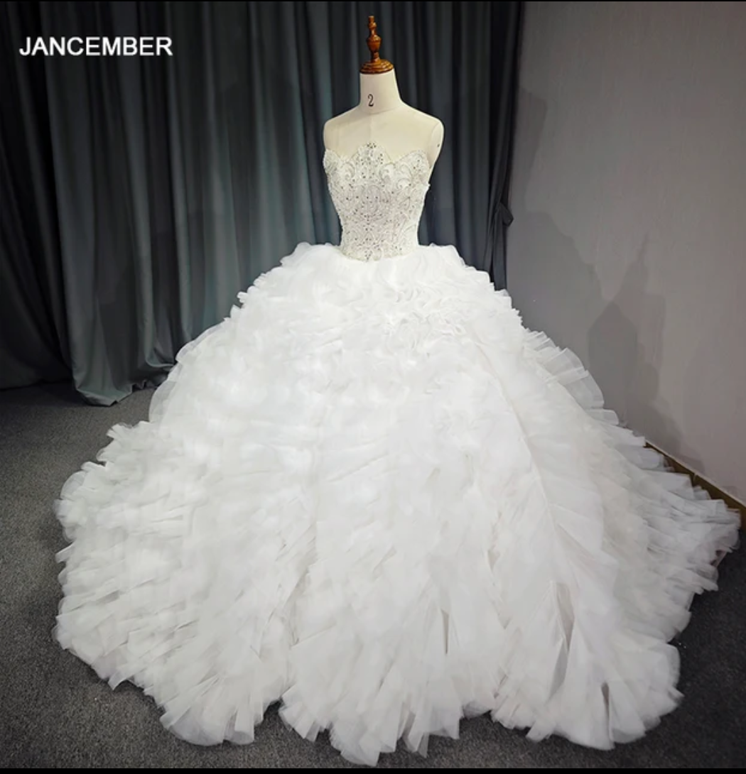 Jancember Prima, Sweetheart Bride Dress Pearls Tiered Tulle Wedding Ball Gowns