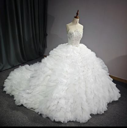 Jancember Prima, Sweetheart Bride Dress Pearls Tiered Tulle Wedding Ball Gowns