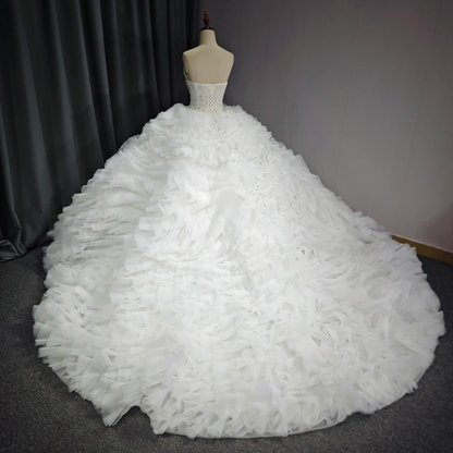 Jancember Prima, Sweetheart Bride Dress Pearls Tiered Tulle Wedding Ball Gowns