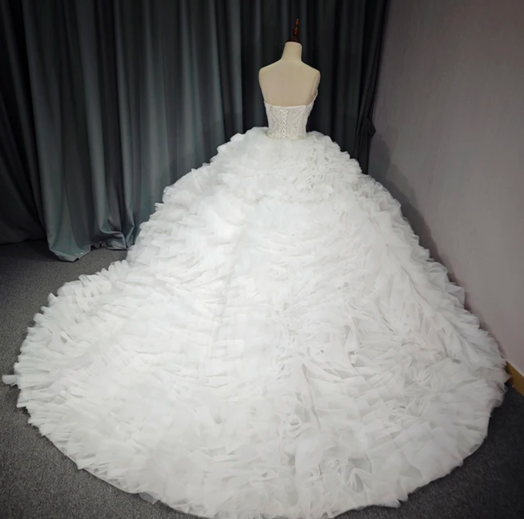 Jancember Prima, Sweetheart Bride Dress Pearls Tiered Tulle Wedding Ball Gowns