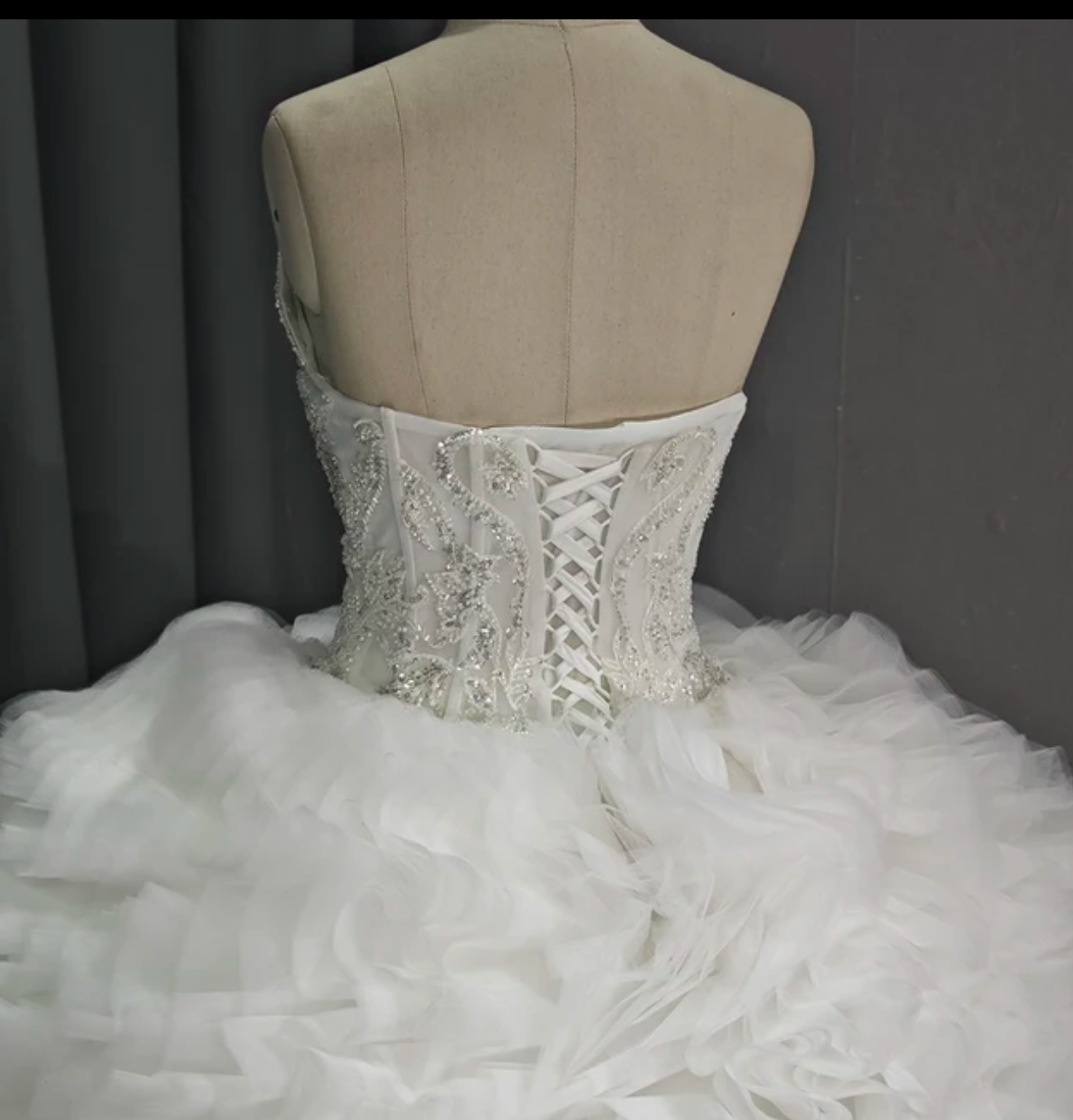 Jancember Prima, Sweetheart Bride Dress Pearls Tiered Tulle Wedding Ball Gowns