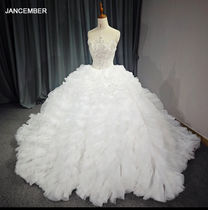 Jancember Prima, Sweetheart Bride Dress Pearls Tiered Tulle Wedding Ball Gowns