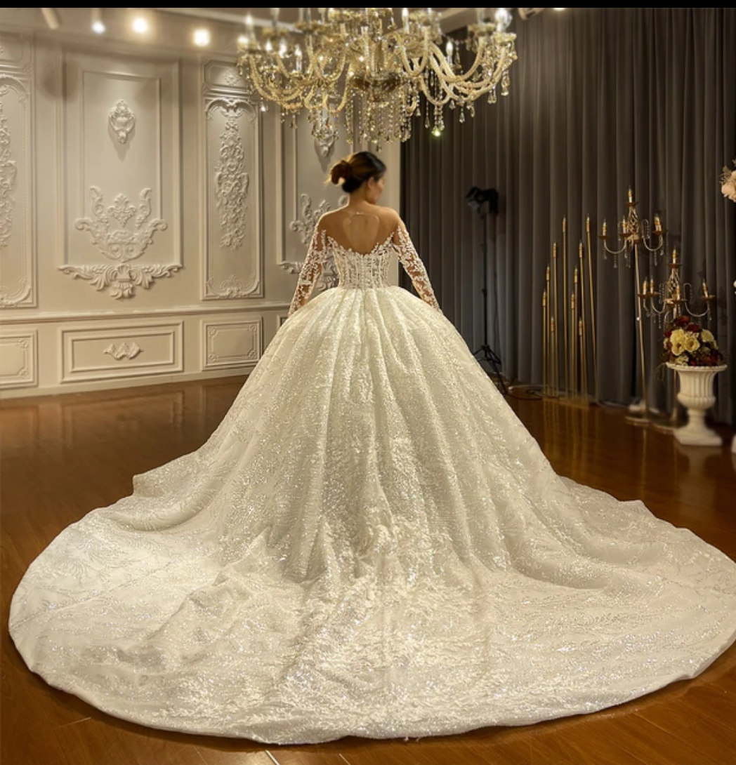 Jancember Ivey, Bridal Gowns Long Tail Dream Wedding Dress with Exquisite Detail