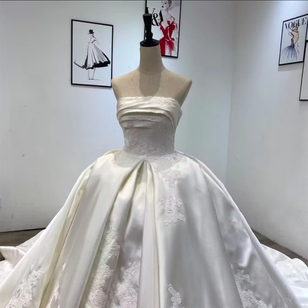 Jancember Love Ballad, High end Luxury New Bride Satin 1light Wedding Party Dresses Off Shoulder Appliqued Retro Ball Gowns