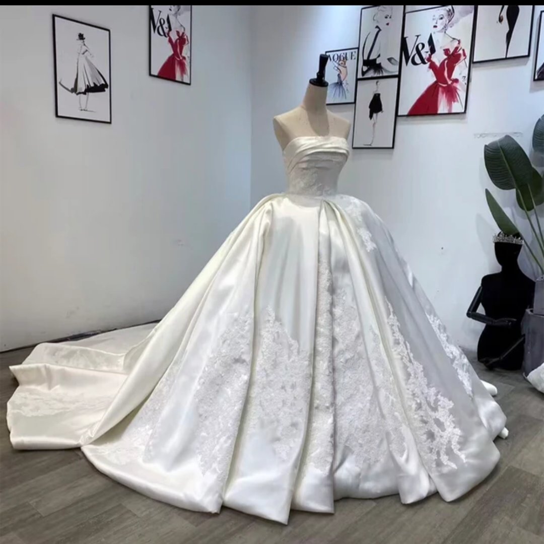 Jancember Love Ballad, High end Luxury New Bride Satin 1light Wedding Party Dresses Off Shoulder Appliqued Retro Ball Gowns