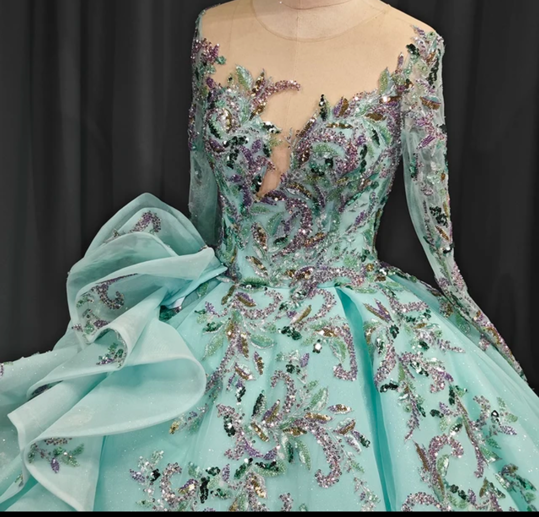 Jancember Jasmine, Princess Ball Gown Flower Appliques Green Quinceanera Dresses