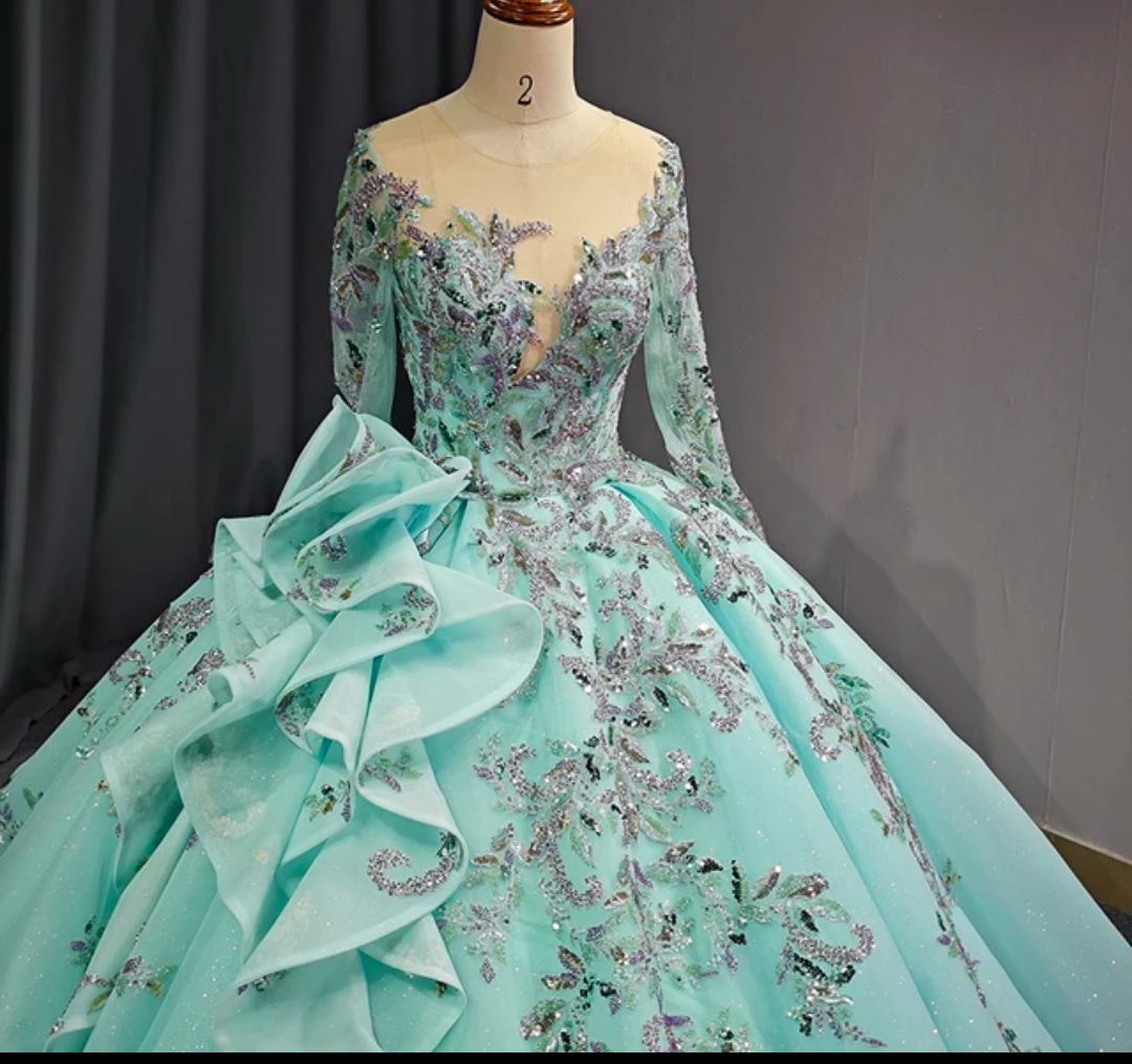 Jancember Jasmine, Princess Ball Gown Flower Appliques Green Quinceanera Dresses