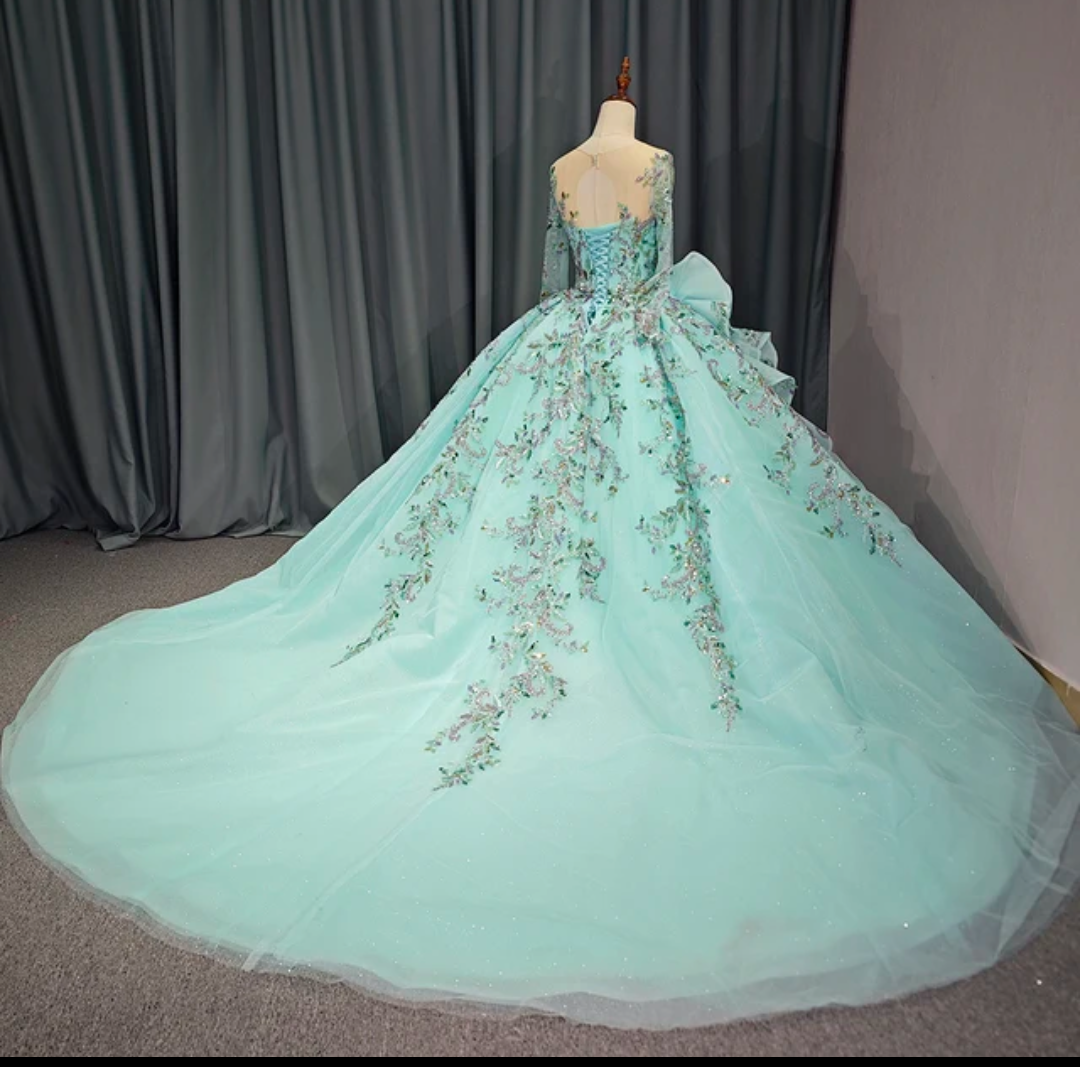 Jancember Jasmine, Princess Ball Gown Flower Appliques Green Quinceanera Dresses