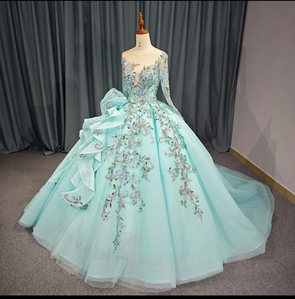 Jancember Jasmine, Princess Ball Gown Flower Appliques Green Quinceanera Dresses