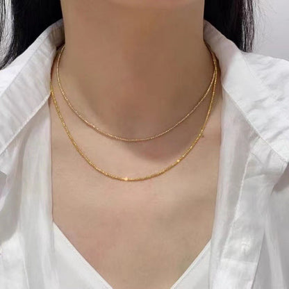 18K Gold Necklace, Bungee Laser Bead Wave Bead Chain