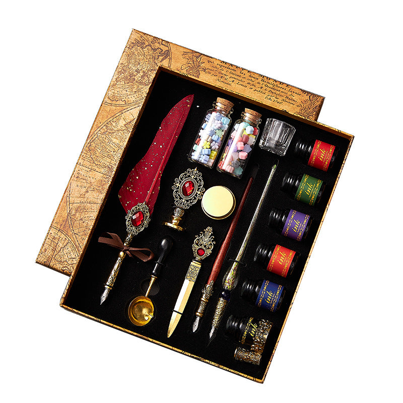 European Retro Feather Pen Gift Set , Great for Birthday, Boss&