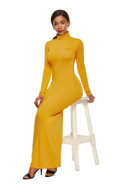 Women Clothing 8 Colors Long Sleeve Turtle Neck Casual Long Maxi Dresses, Perfect Pair with a SLB Blazer