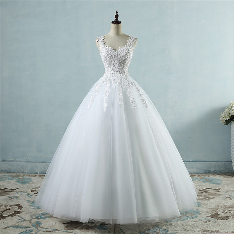 High Waist Wedding Dress With Deep V-neck