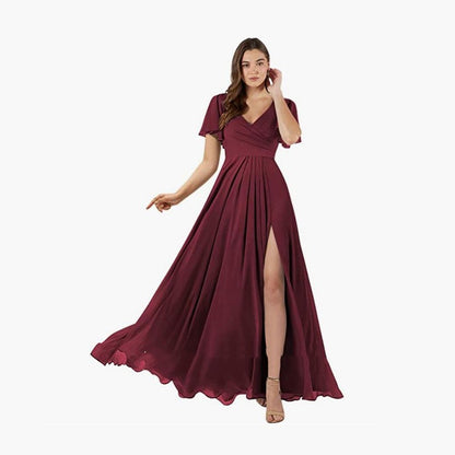 Maedin, V-neck Butterfly Sleeve Bridesmaid Dress