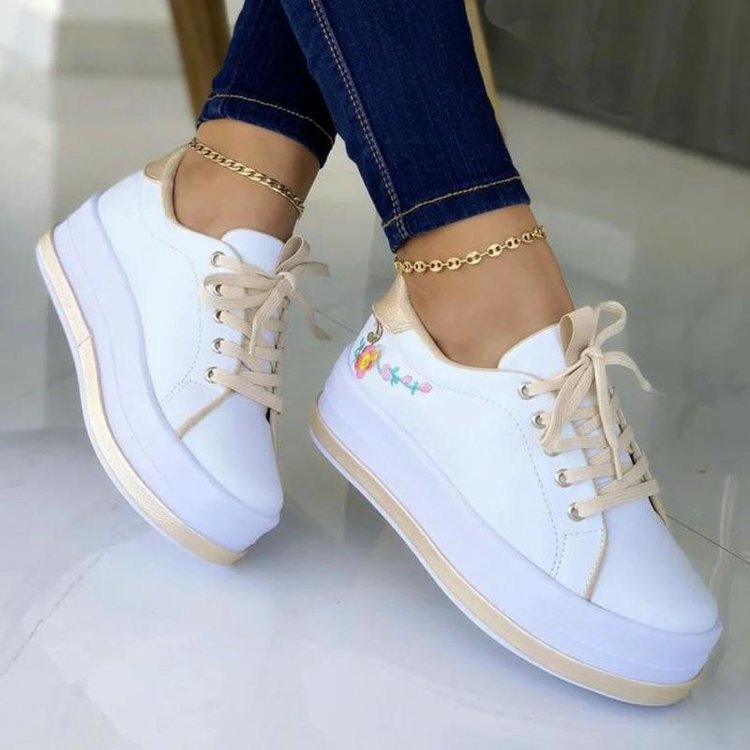 Cutesie, Floral Embroidered   Platform Sneakers For Women