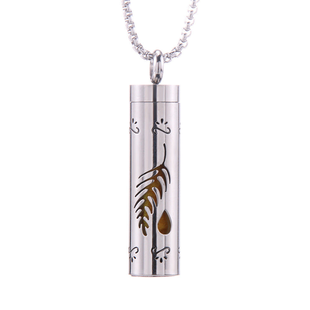 Love Aroma, Aromatherapy Essential Oil Perfume/Cologne Pendant, Stainless Steel Cylinder Necklace