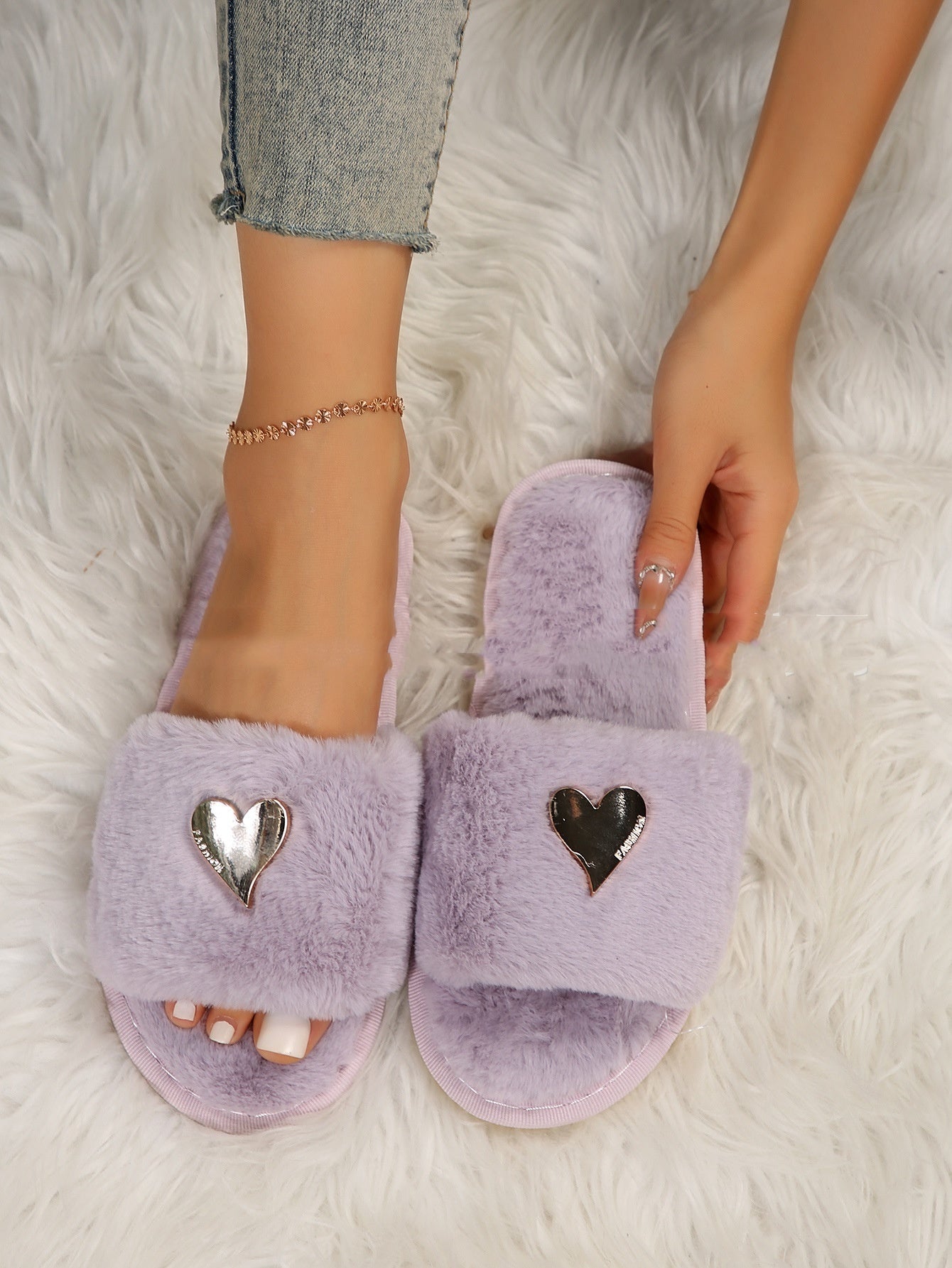 Fluff, Furry Women Plush Indoor House Slippers, Padded Fleece Bedroom Slippers