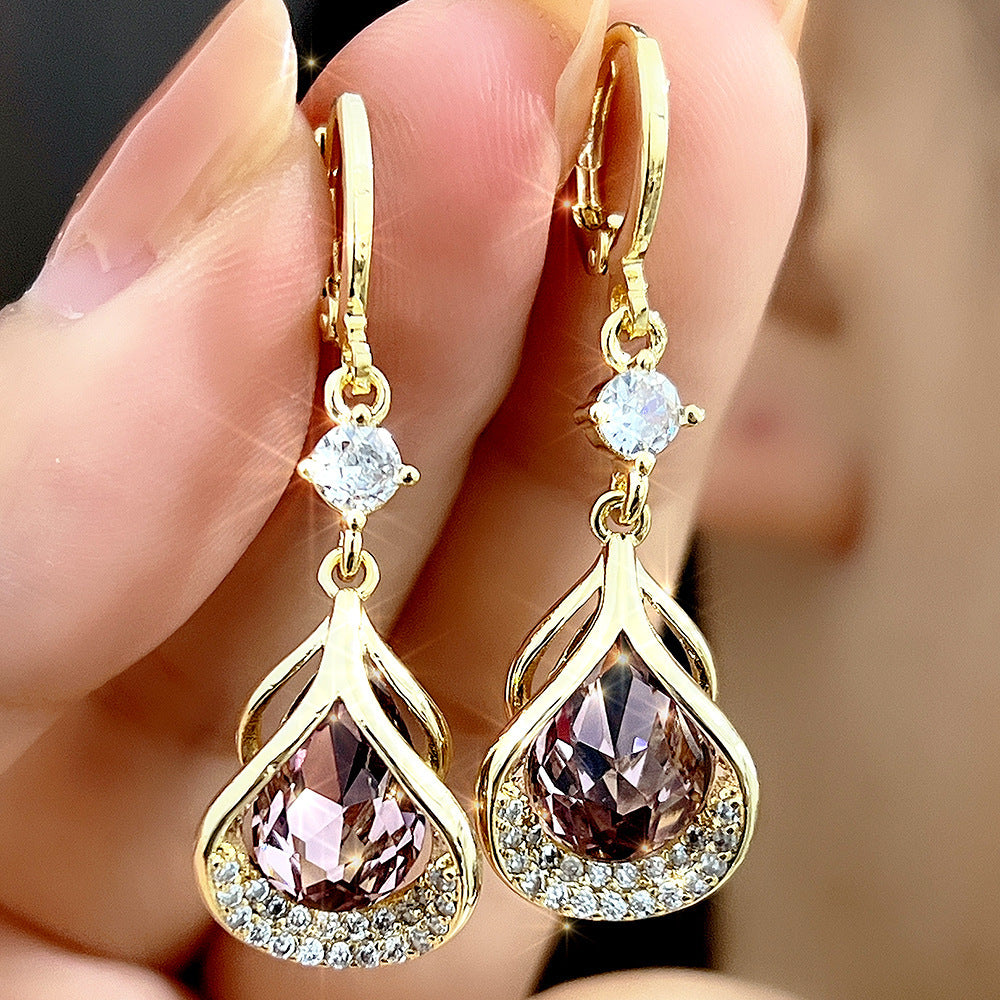 Gemology, Exquisitely Elegant Luxury Light Weight Micro Inlaid Zircon Gem Stone Earrings