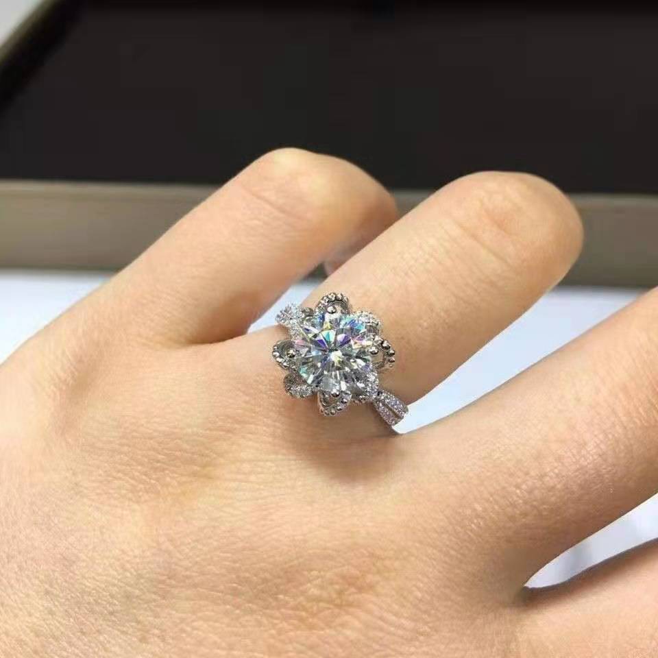 925 Silver Gold Plated Moissanite Ring Women