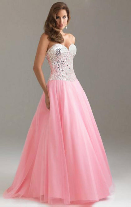 Pretty in Pink, Sexy Sequined Lace Up Back Formal Gown with a Sweet Heart Neckline