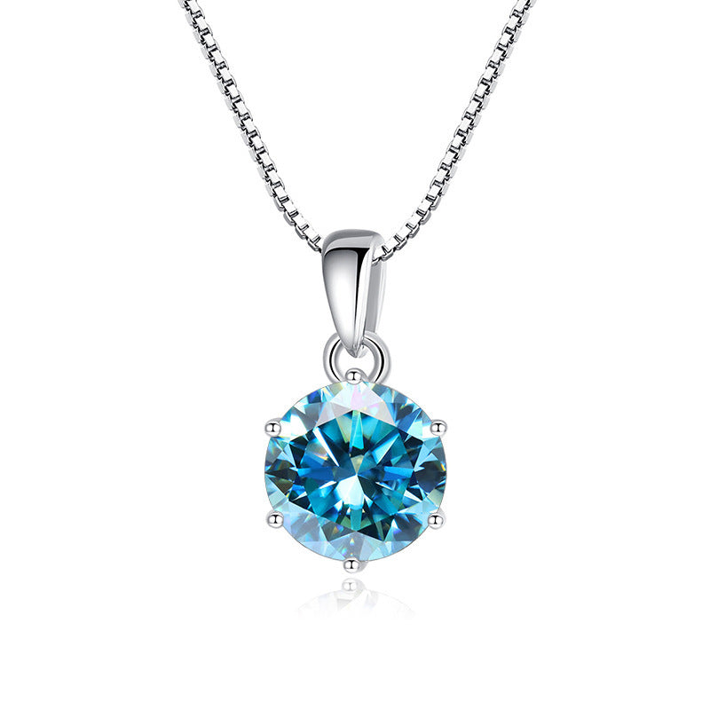 925 Silver Inlaid Round Moissanite Necklace