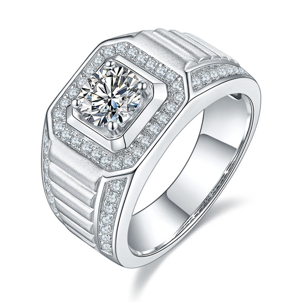 For the Groom, Moissanite One Carat 925 Silver Men&