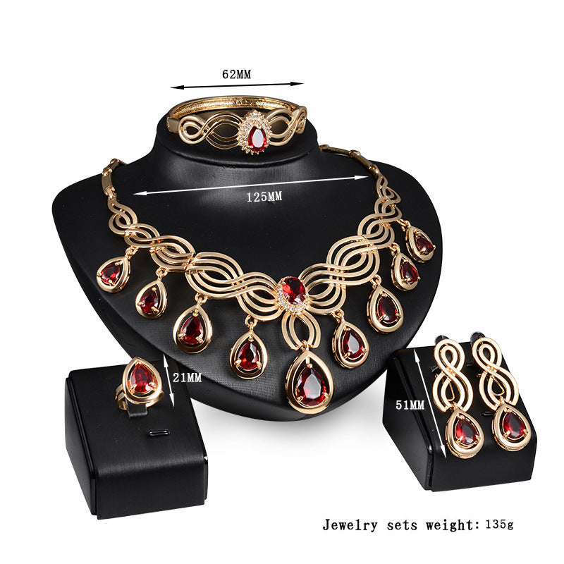 Cleopatra, Gems Stone Fashion Four Piece Necklace, Earrings, Bracelet  and Ring Collection