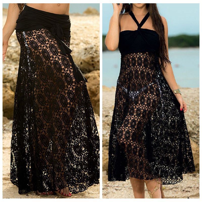 Summer Breeze, Lace Beach 2 Way Cover Up, Skirt or Tube Top Halter Style Beach Bikini Cover Up