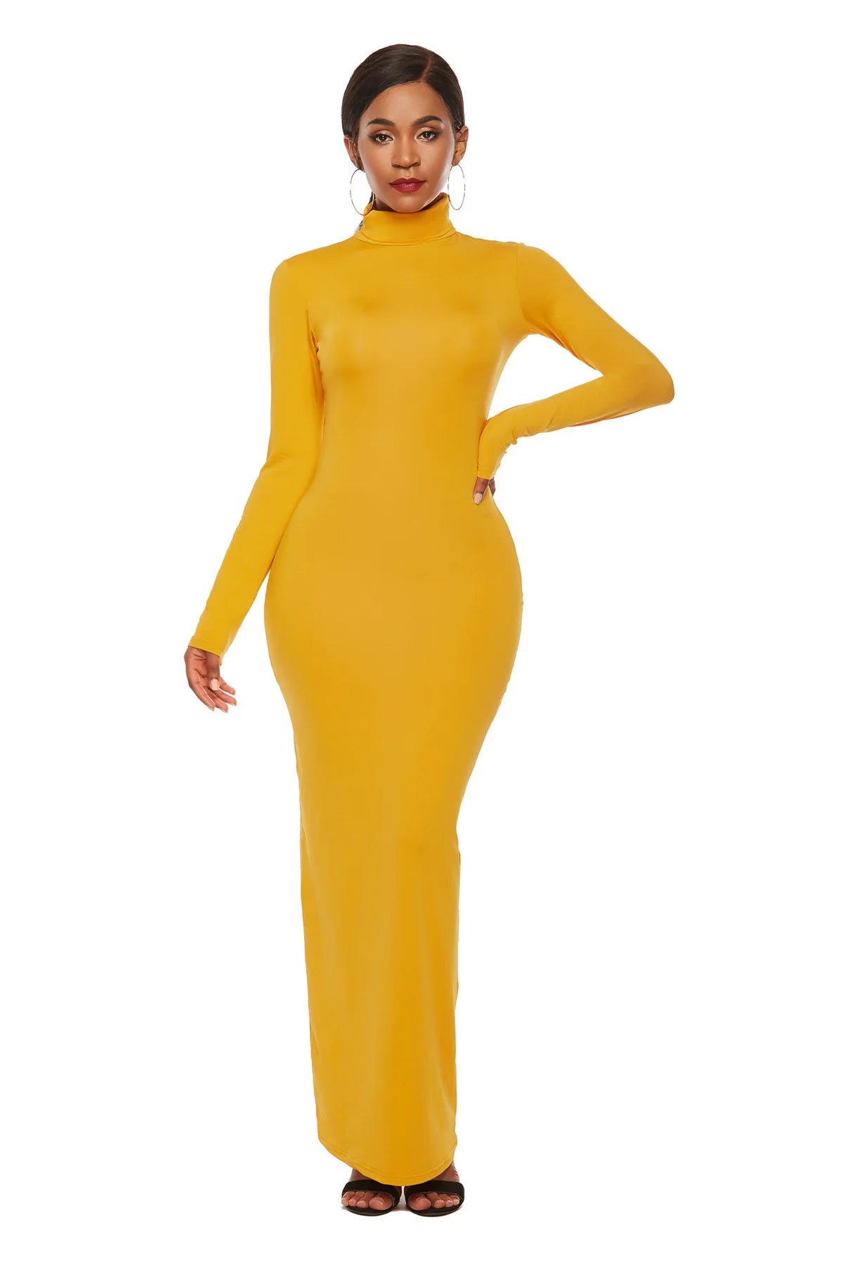 Women Clothing 8 Colors Long Sleeve Turtle Neck Casual Long Maxi Dresses, Perfect Pair with a SLB Blazer