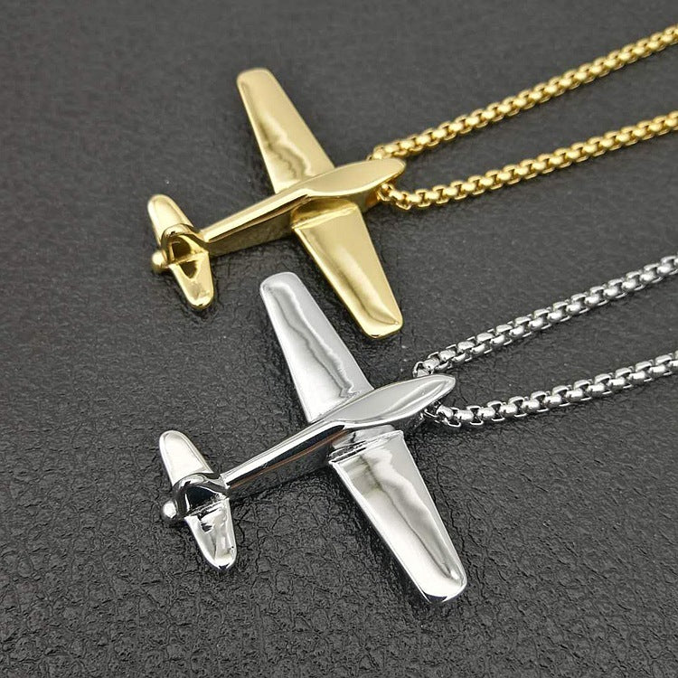 Jewelry Titanium Steel Gold Plated Airplane Shape Pendant Necklace