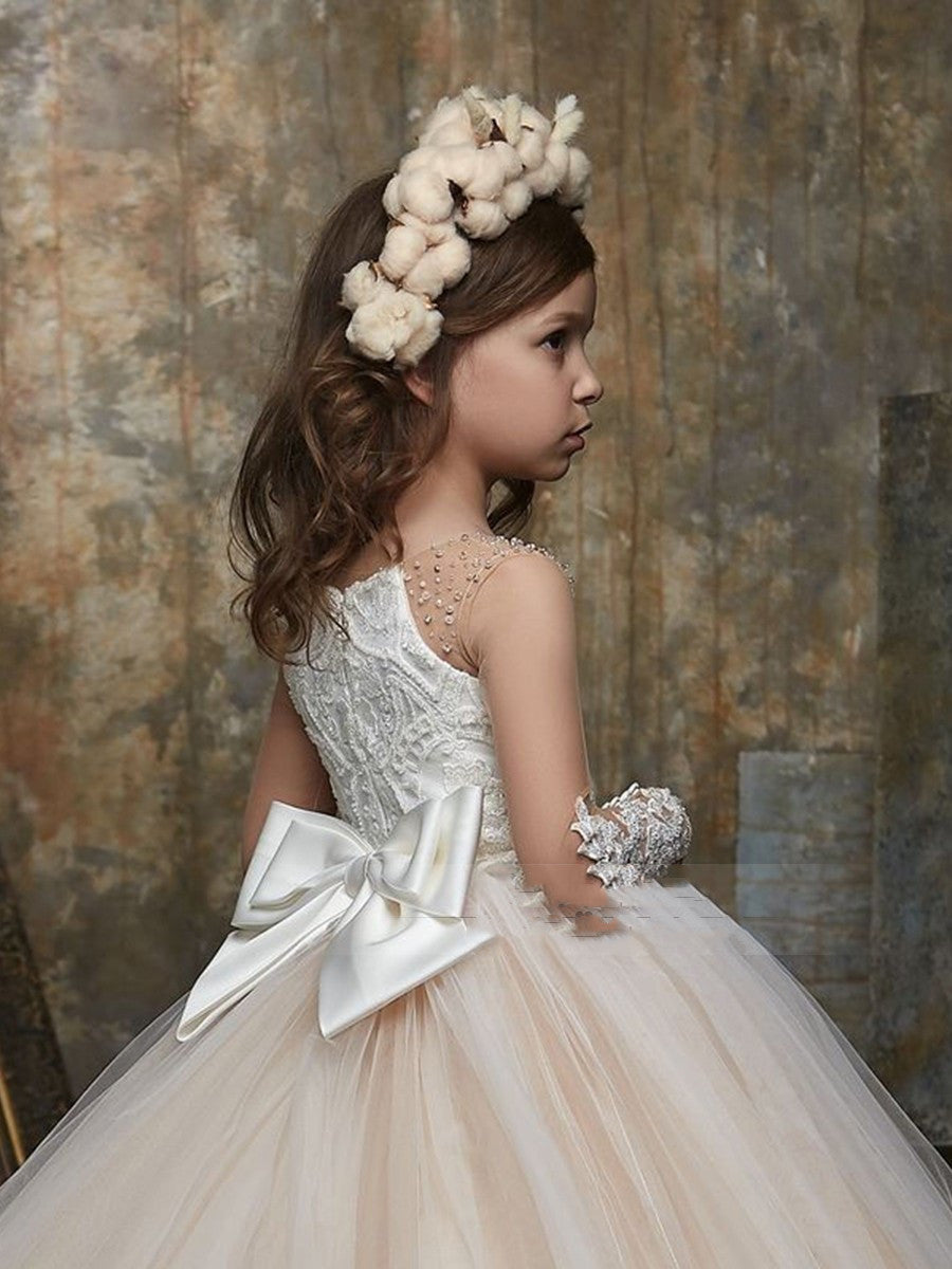 Lotus, Girls Wedding Tulle Tutu Gown, Flower Girl Evening Dress