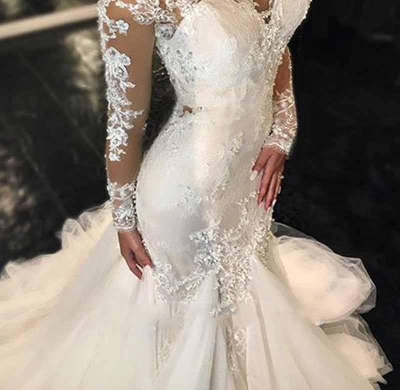 White Swan, Elegant Richly Embroidered Lace Wedding Dress