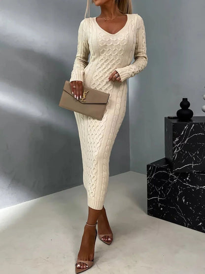 E.Q., Striking Casual V-neck Patchwork Lace Sweater Dress