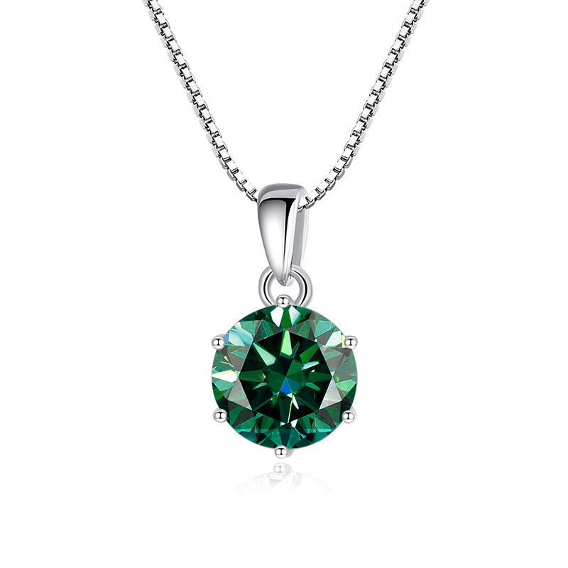 925 Silver Inlaid Round Moissanite Necklace