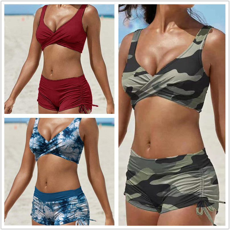 Allure, Sexy Modest 2 Piece Tankini Sport Top, Side Ruching Boy Shorts Bottoms