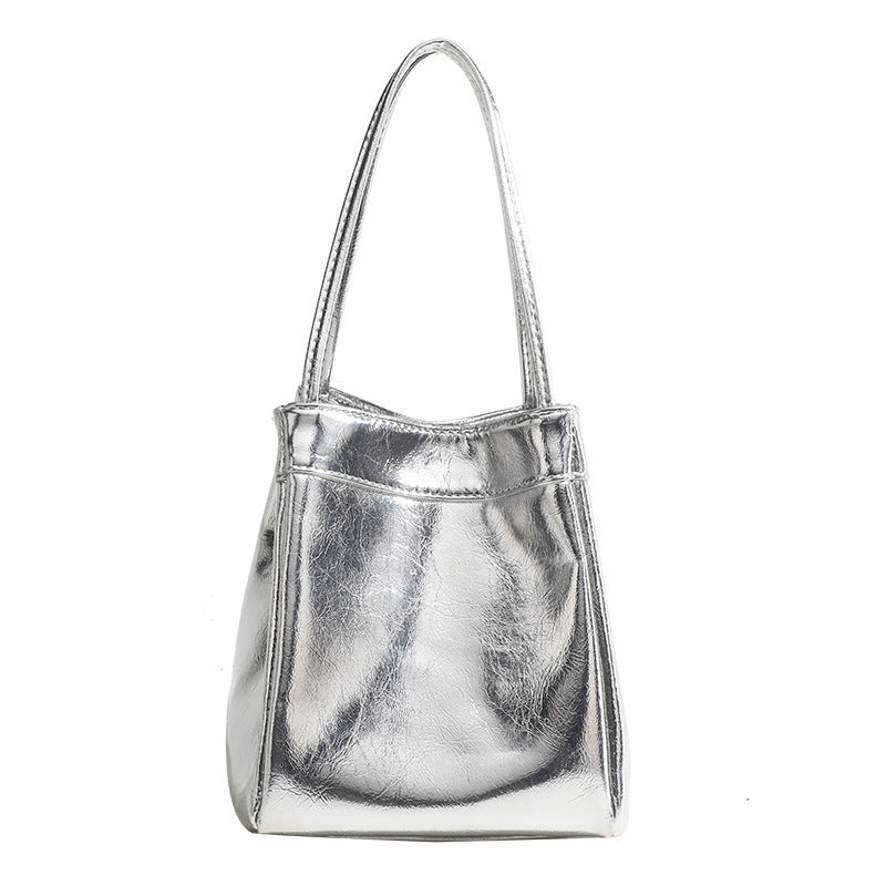 Bling, Silver Bright Leather Portable Small Square Lunch Box Bag