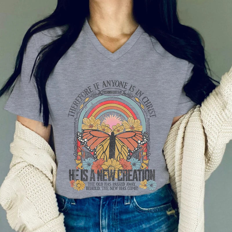 Therefore if Anyone Is in Christ Print T Shirt Women Christianity Religion