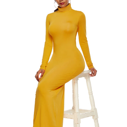 Women Clothing 8 Colors Long Sleeve Turtle Neck Casual Long Maxi Dresses, Perfect Pair with a SLB Blazer